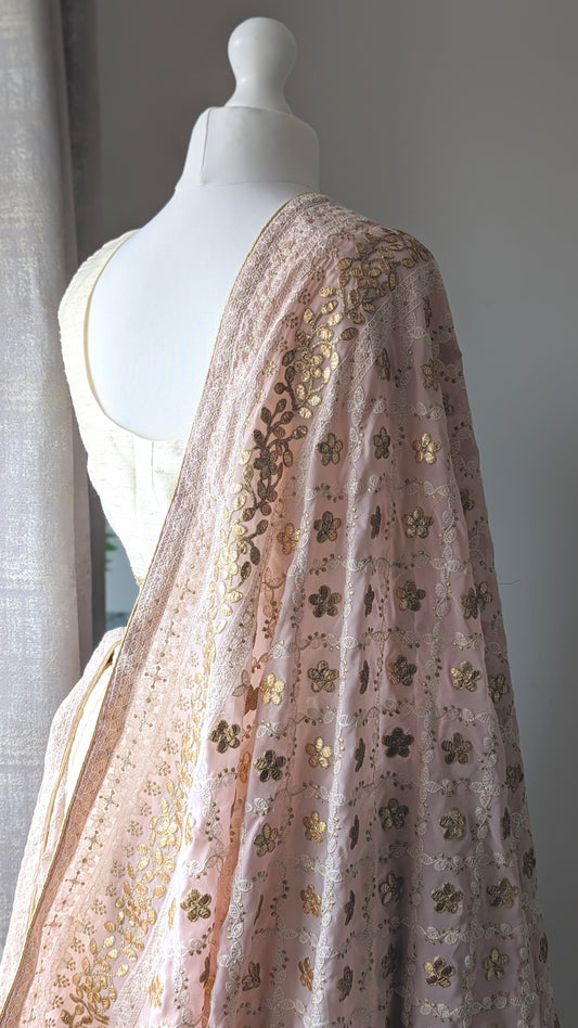 Chikankari Gota Pati Dupatta (Shawl) - Pink