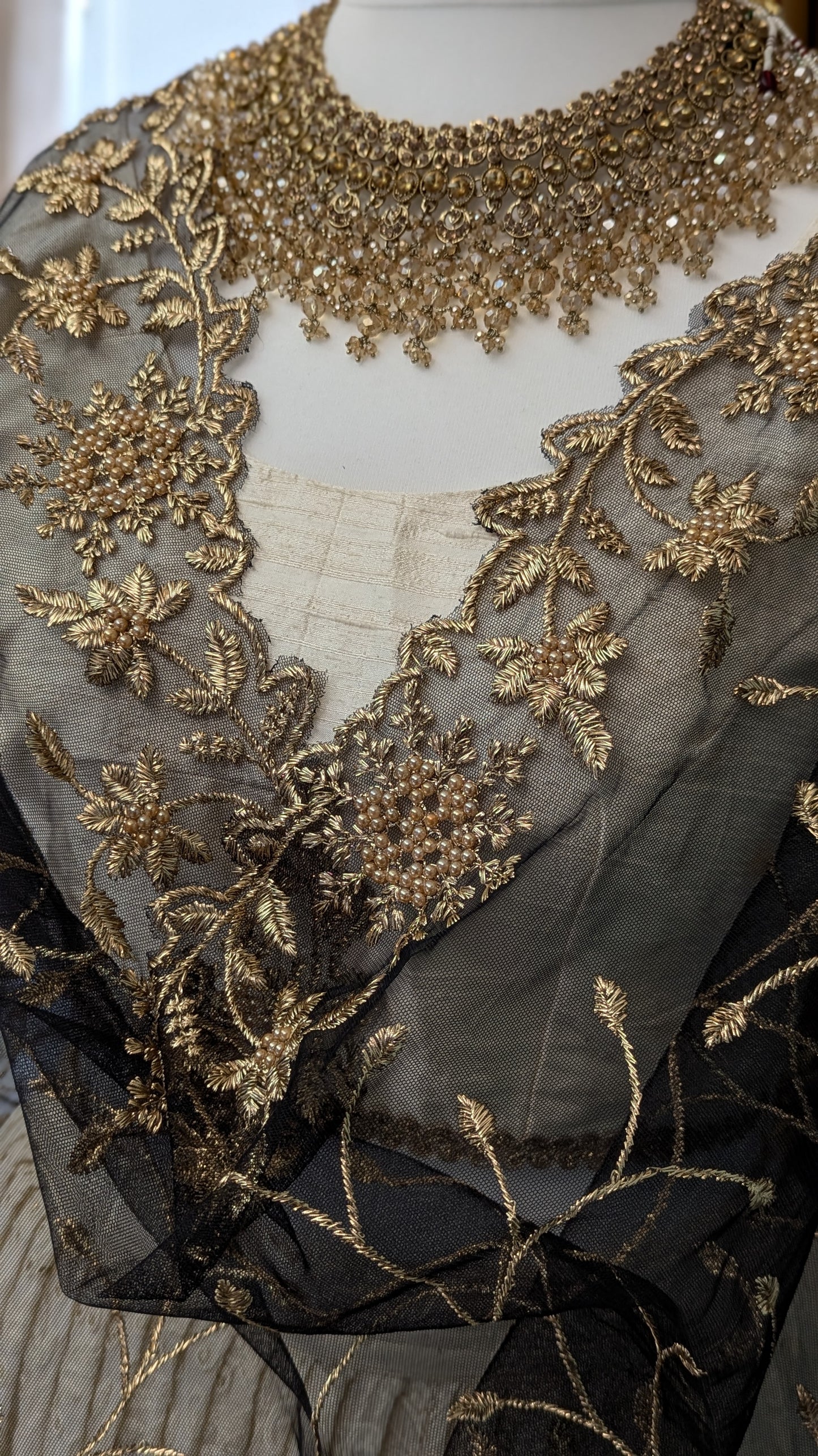 Black & Gold Organza Dupatta