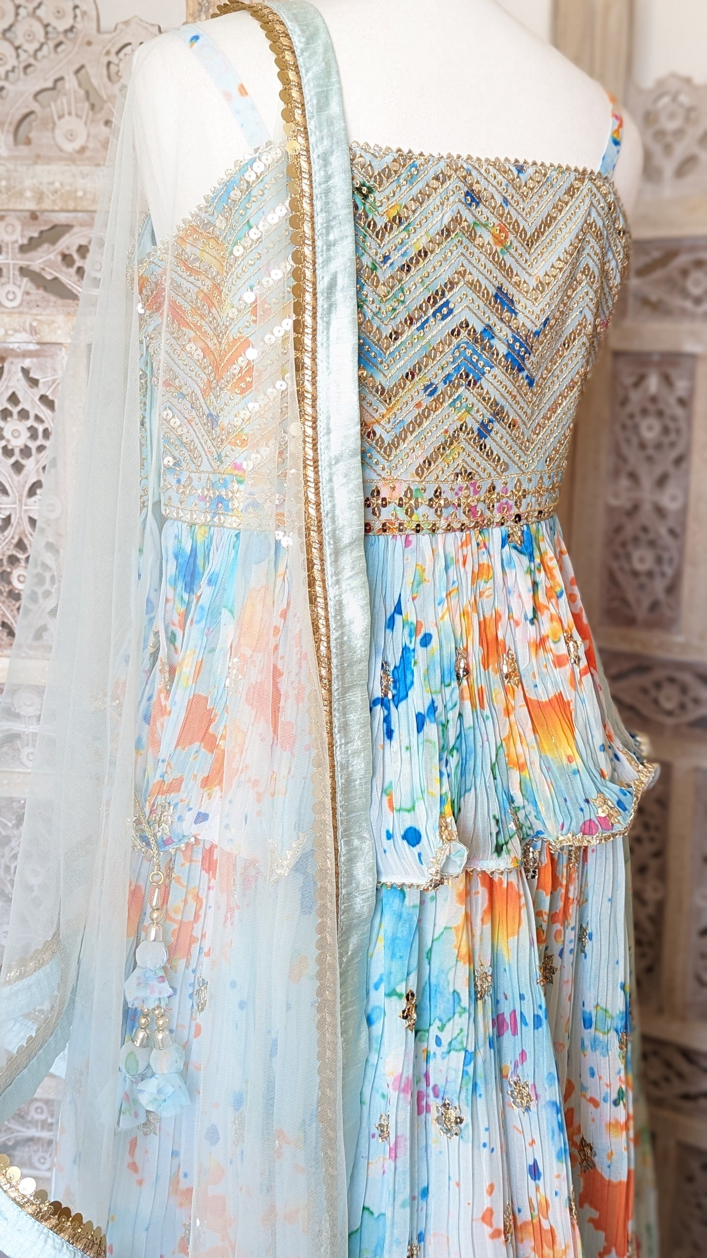 Splash Tie Dye Print Peplum Lehenga (10-12)