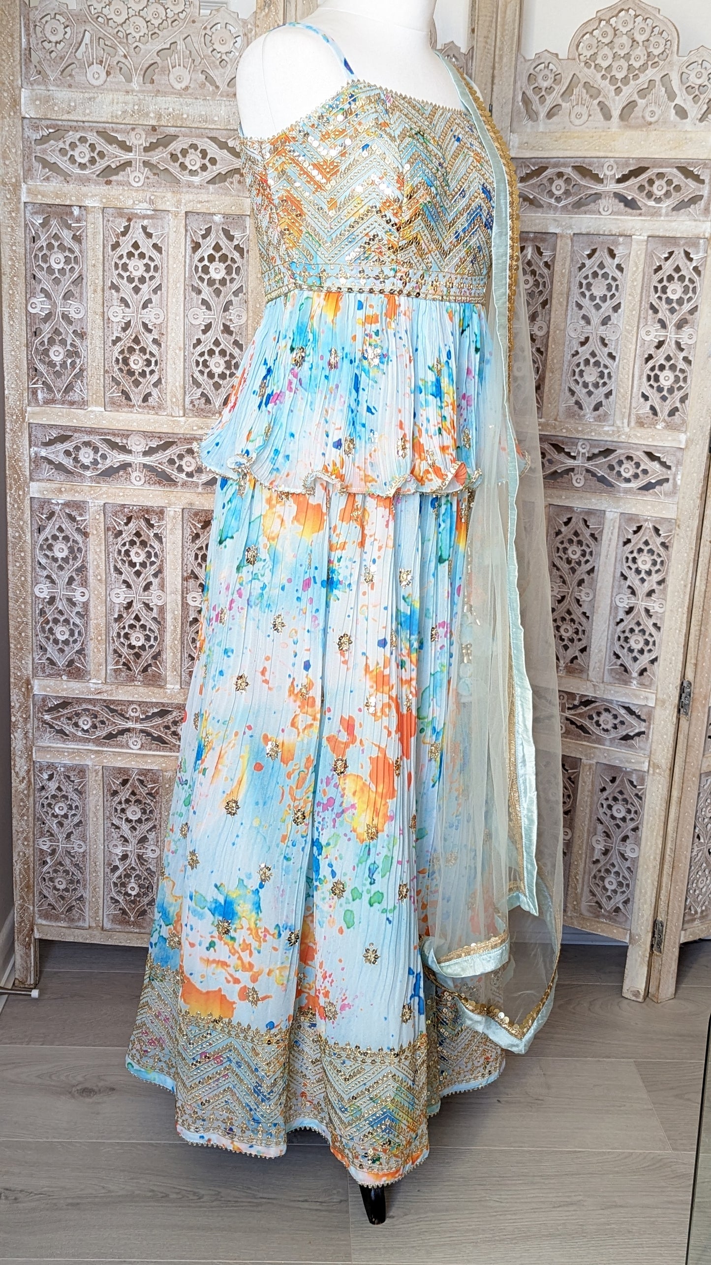 Splash Tie Dye Print Peplum Lehenga (10-12)
