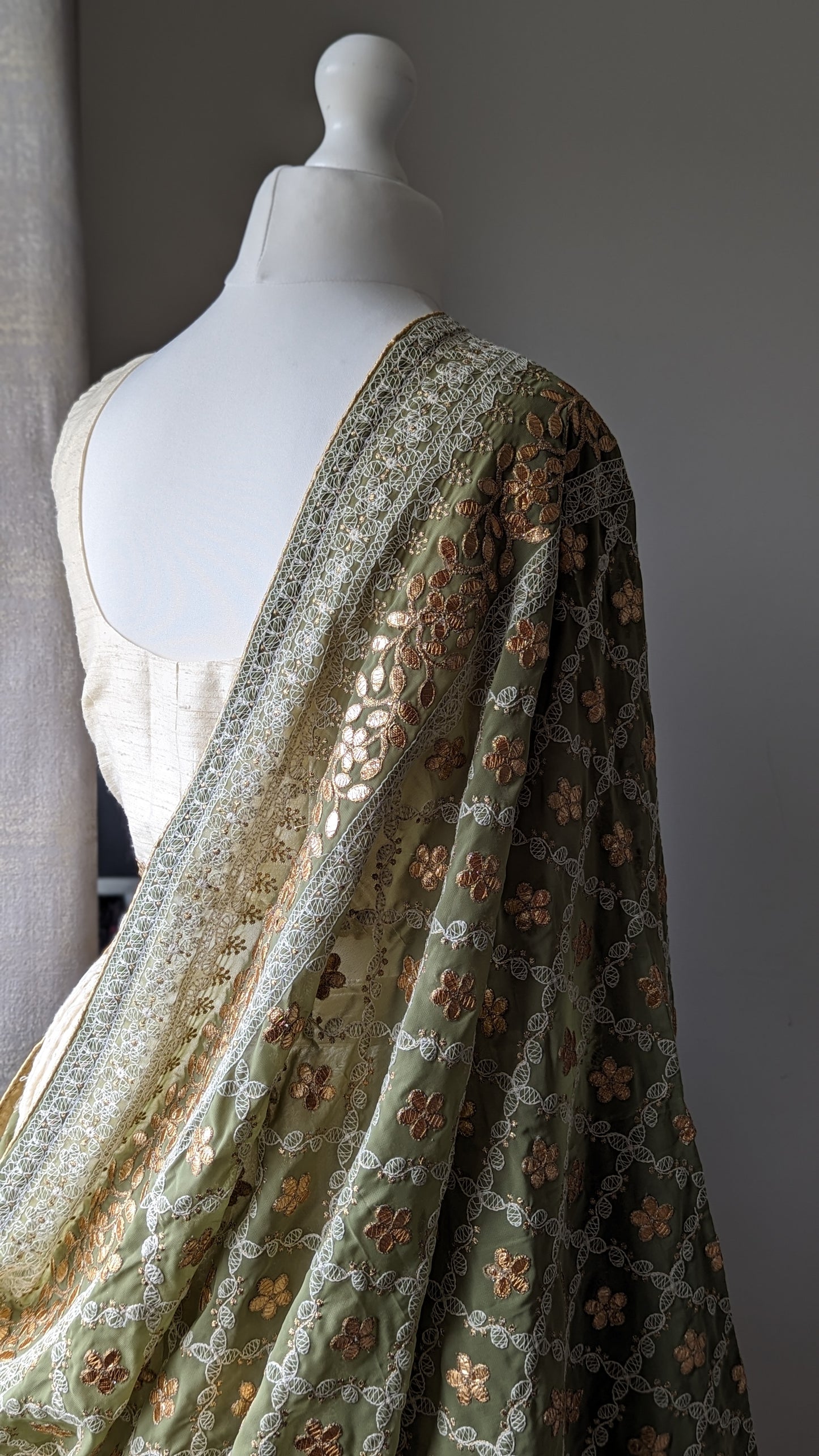 Chikankari Gota Pati Dupatta (Shawl) - Olive Green