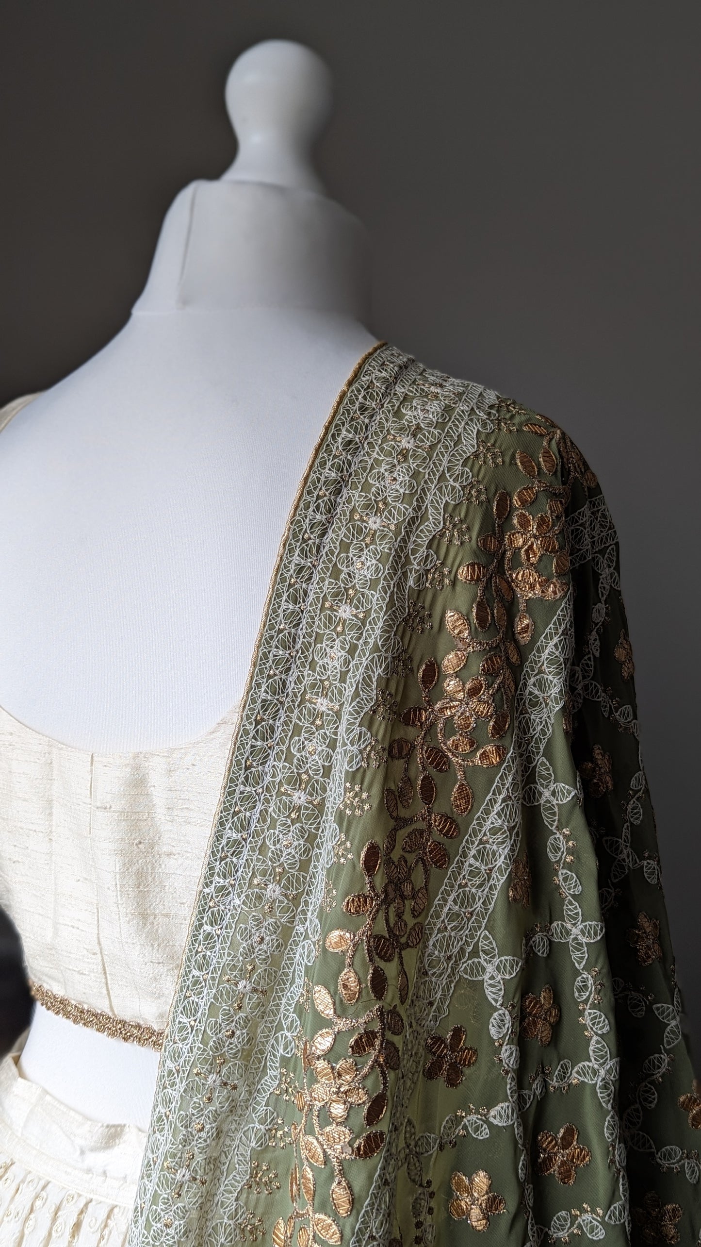 Chikankari Gota Pati Dupatta (Shawl) - Olive Green