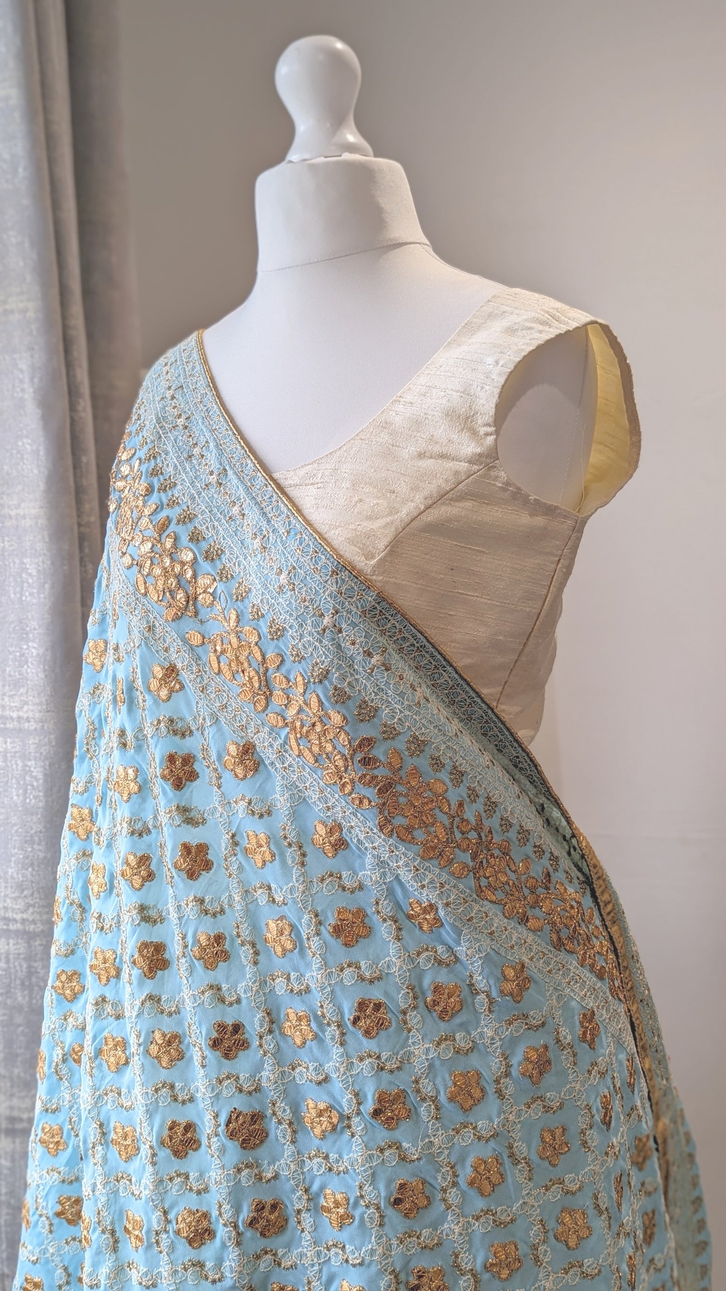 Chikankari Gota Pati Dupatta (Shawl) - Sky Blue