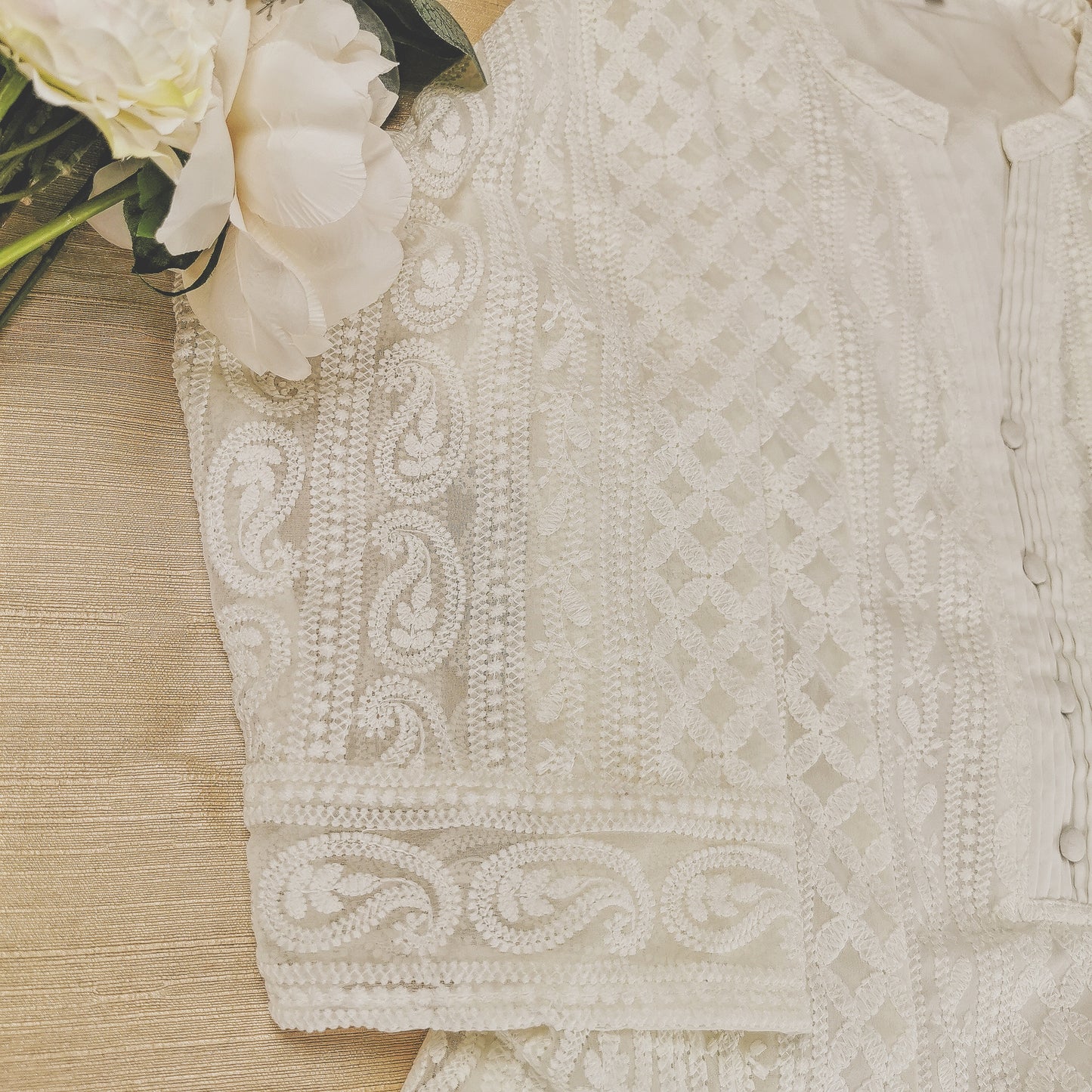 Cream Chikankari A-Line Kurti Sizes 8-22