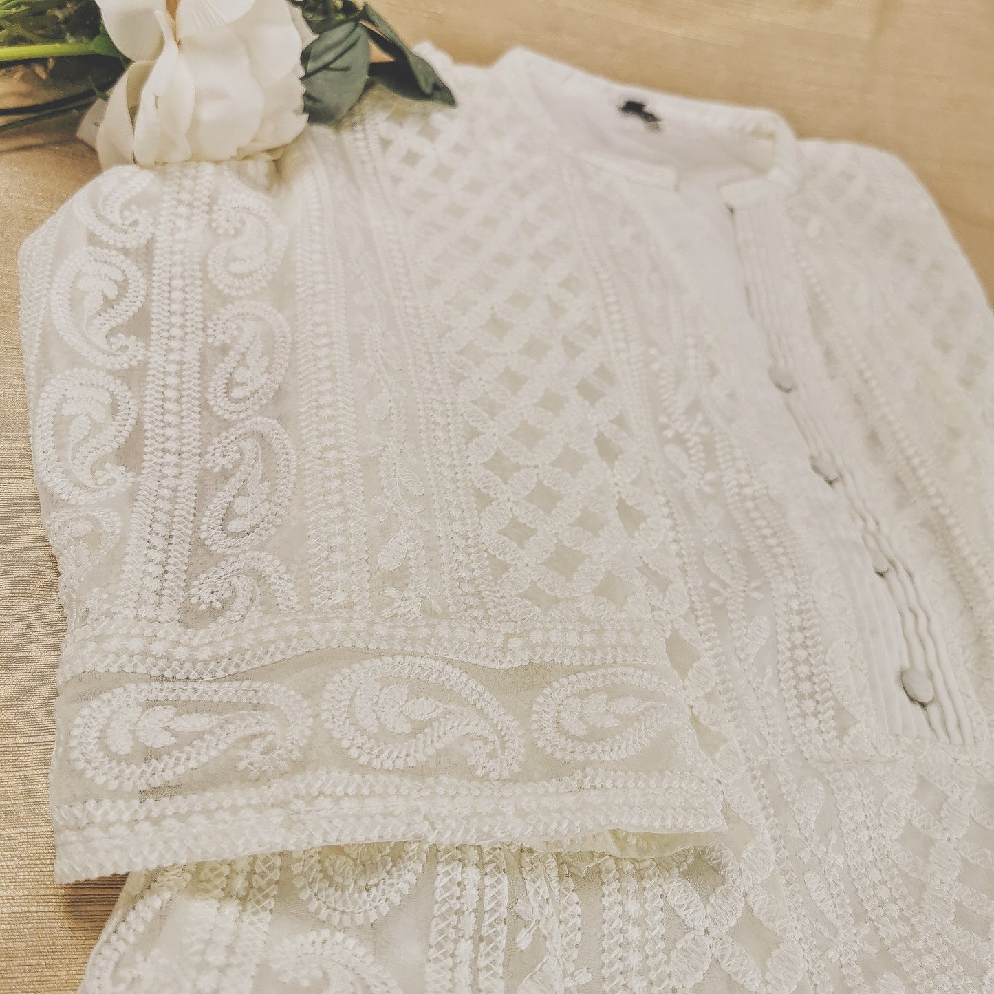 Cream Chikankari A-Line Kurti Sizes 8-22
