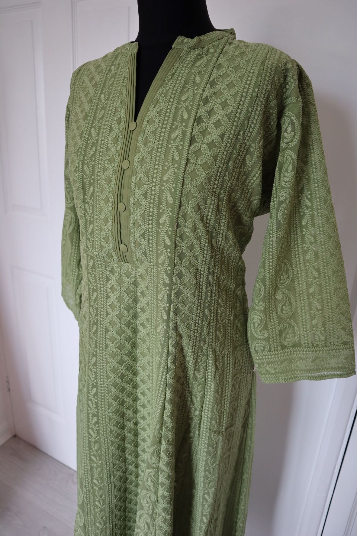 Olive Chikankari A-Line Kurti Sizes 8-22