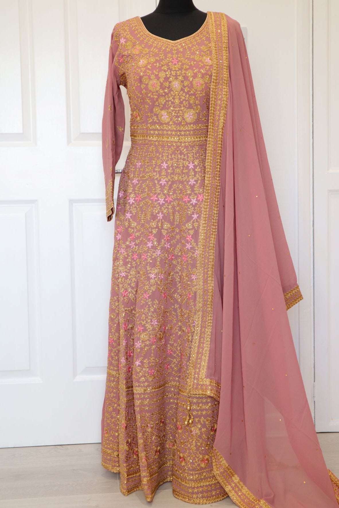 Mauve and Gold Floral Gown (8-10)