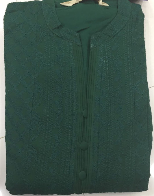 Forest Green Chikankari A-Line Kurti Sizes 8-22