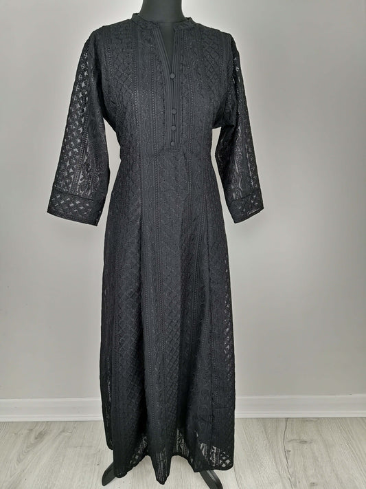 Black Chikankari A-Line Kurti Sizes 8-22