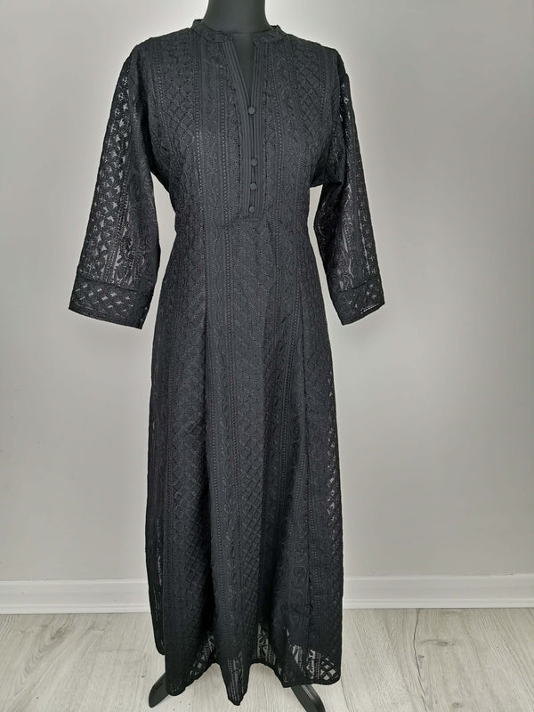 Black Chikankari A-Line Kurti Sizes 8-22