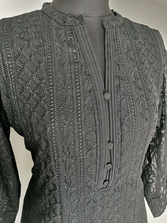 Black Chikankari A-Line Kurti Sizes 8-22