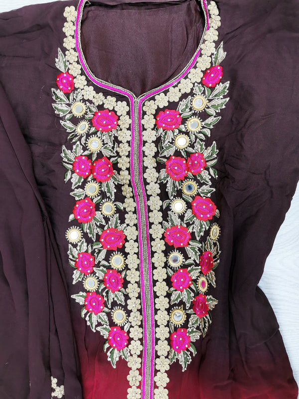 Embroidered Palazzo Pant Suit Semi Stitched