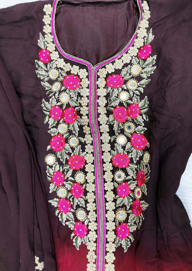 Embroidered Palazzo Pant Suit Semi Stitched
