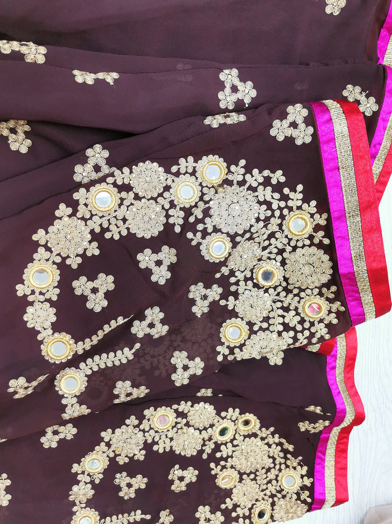 Embroidered Palazzo Pant Suit Semi Stitched