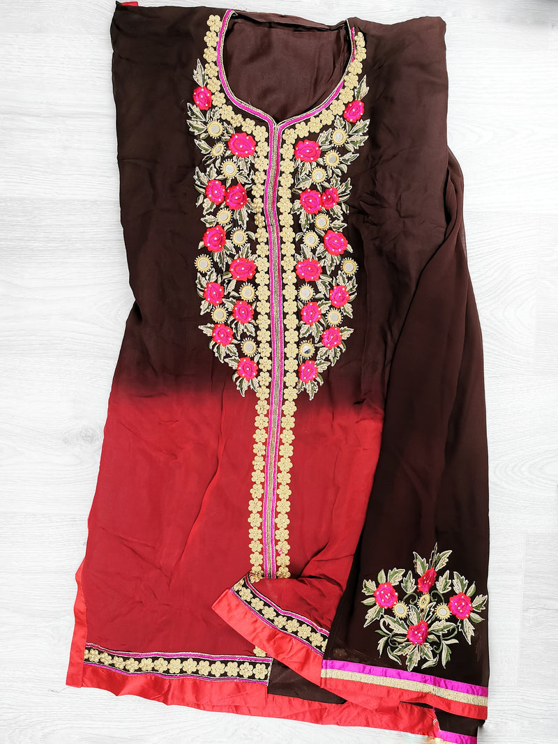 Embroidered Palazzo Pant Suit Semi Stitched