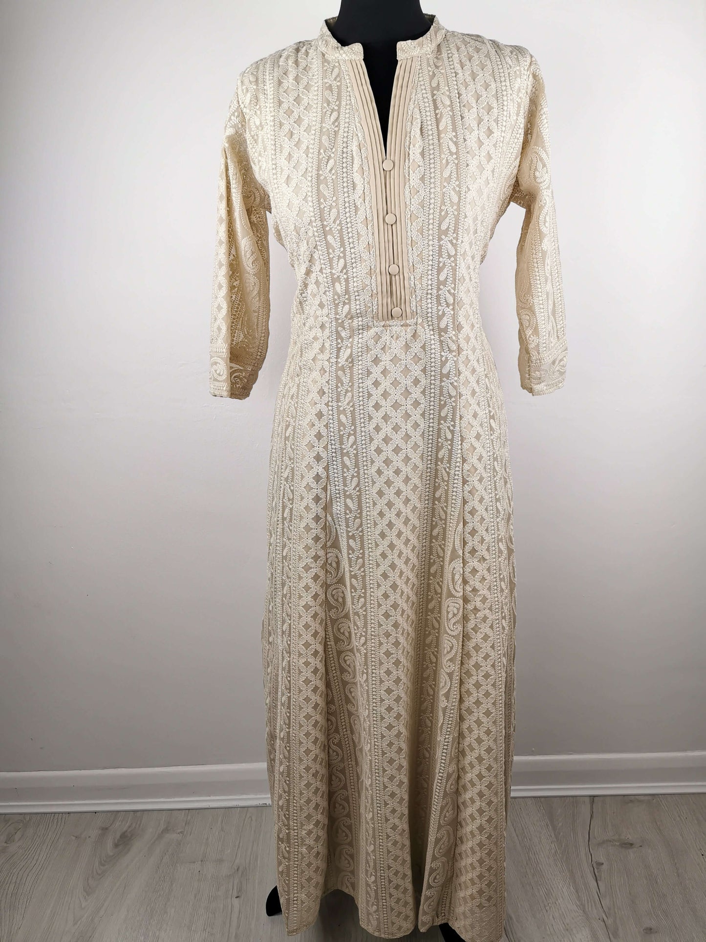 Beige Chikankari A-Line Kurti Sizes 8-22