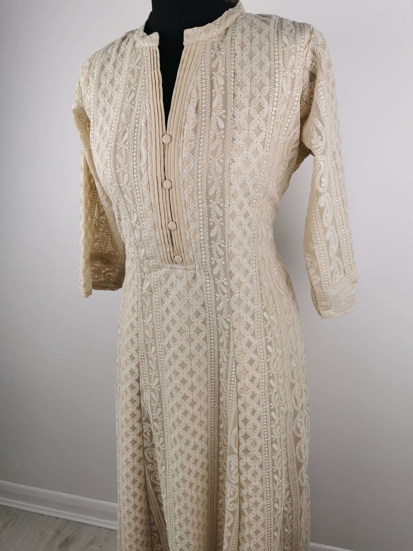 Beige Chikankari A-Line Kurti Sizes 8-22