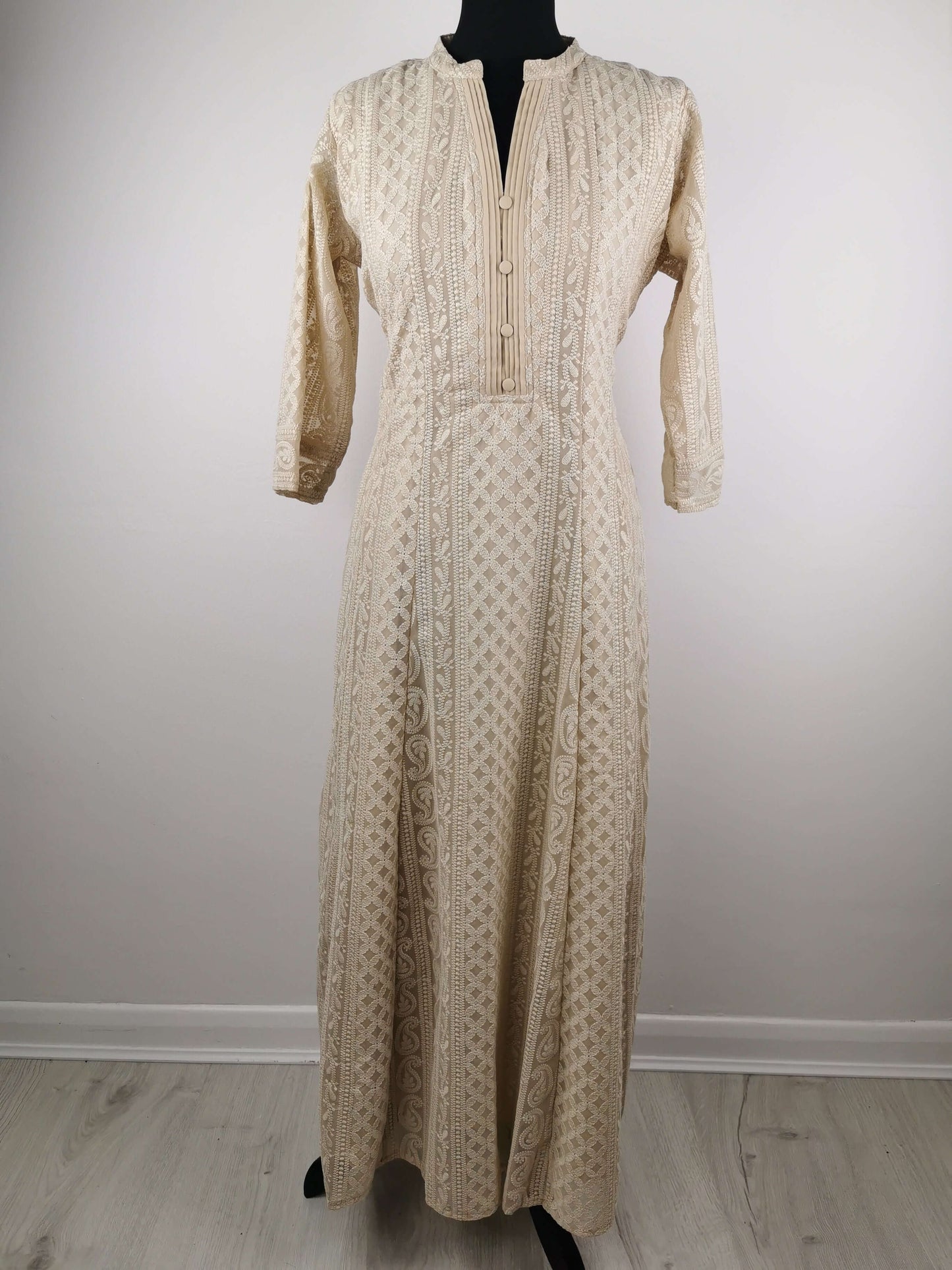 Beige Chikankari A-Line Kurti Sizes 8-22