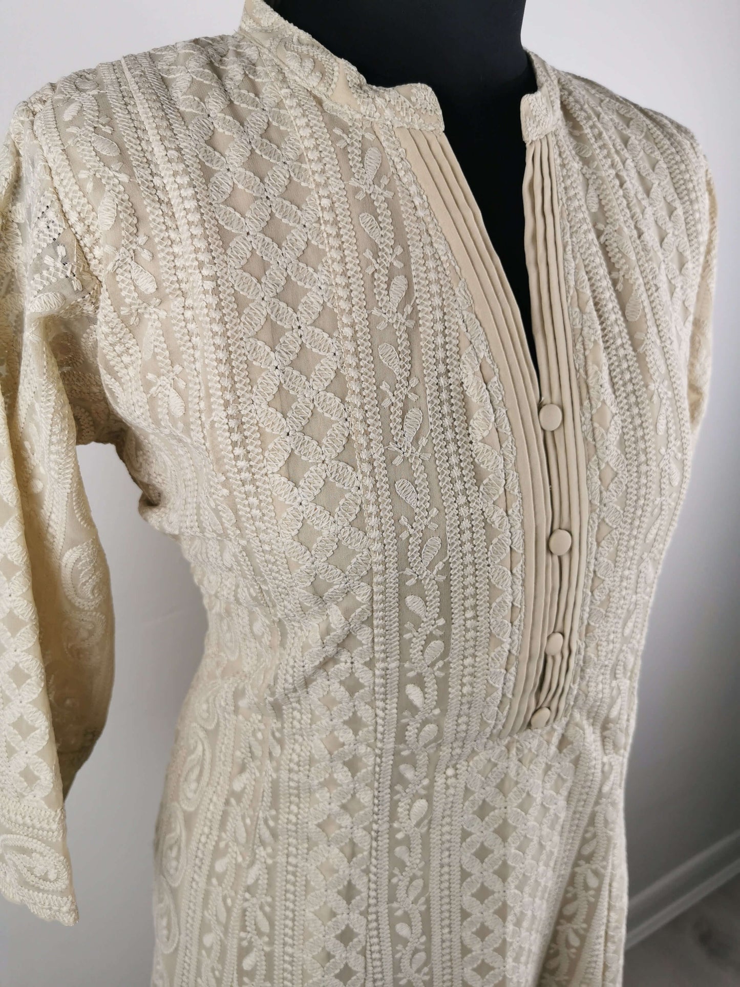 Beige Chikankari A-Line Kurti Sizes 8-22