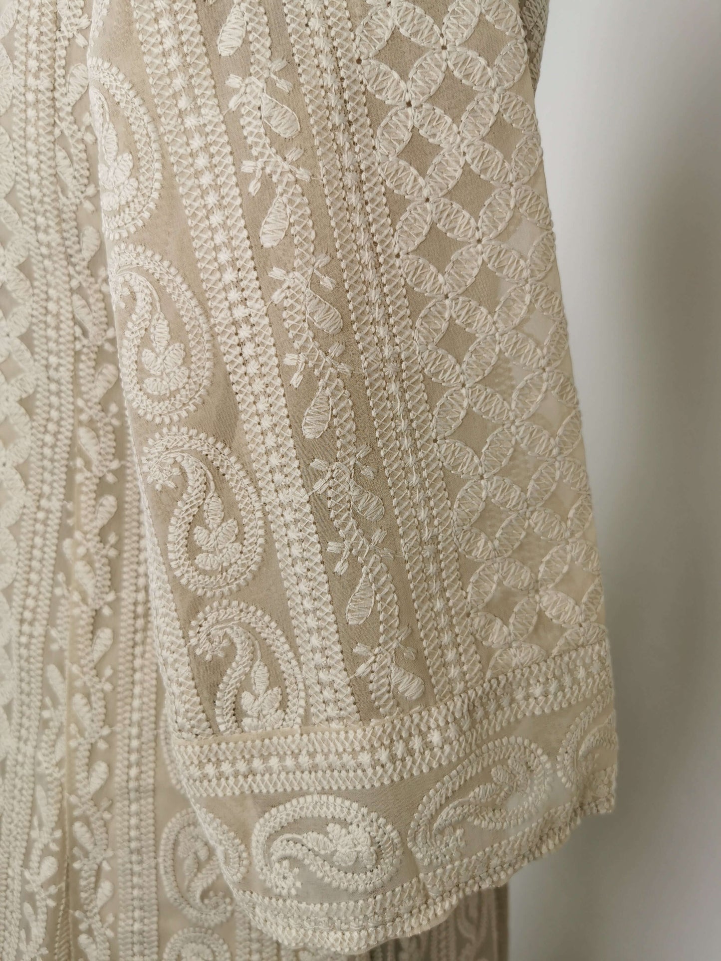 Beige Chikankari A-Line Kurti Sizes 8-22