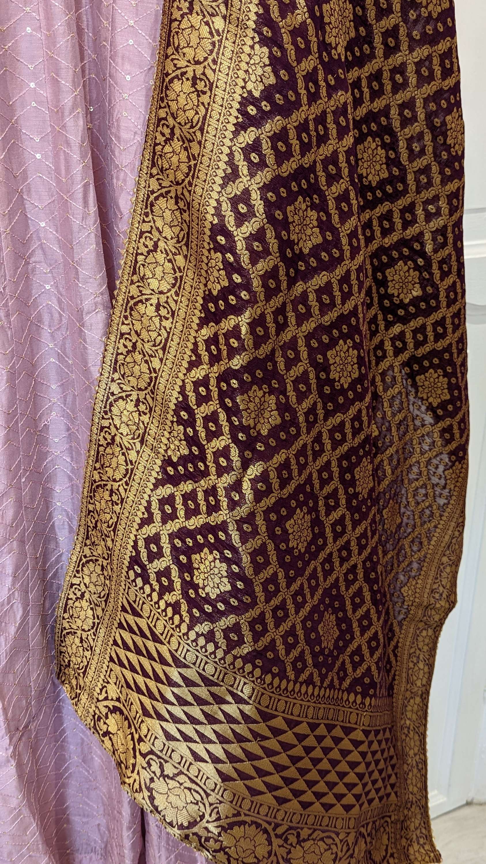 Dusty Lilac Anarkali with Burgundy Shawl (multiple sizes available)