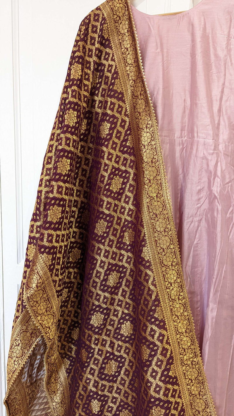 Dusty Lilac Anarkali with Burgundy Shawl (multiple sizes available)