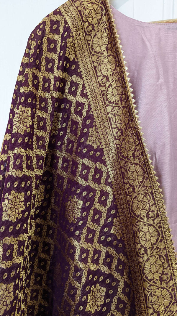 Dusty Lilac Anarkali with Burgundy Shawl (multiple sizes available)