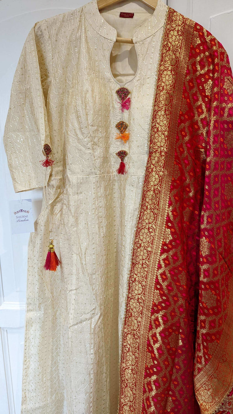 Anarkali with Multicoloured Benarsi Shawl (multiple sizes available)