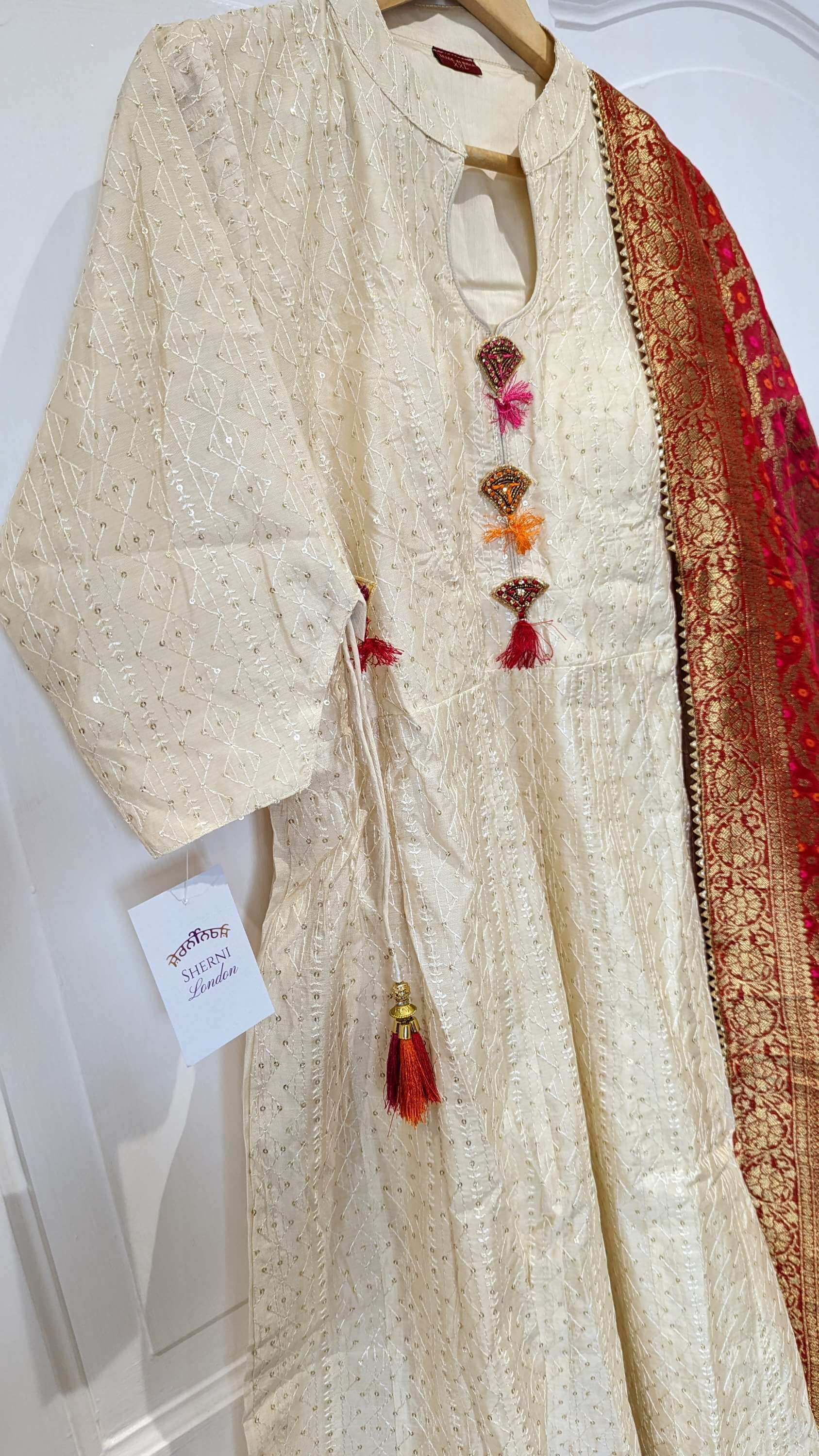 Anarkali with Multicoloured Benarsi Shawl (multiple sizes available)