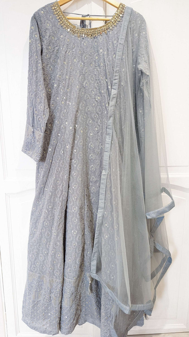 Grey Chikankari Gown Size 24-26 (Bust 54")