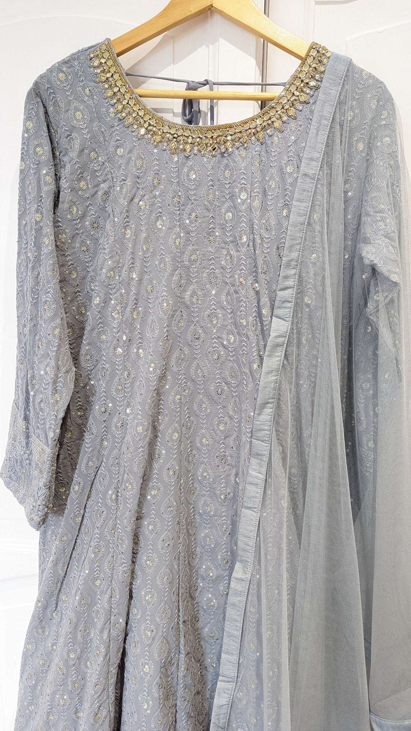 Grey Chikankari Gown Size 24-26 (Bust 54")