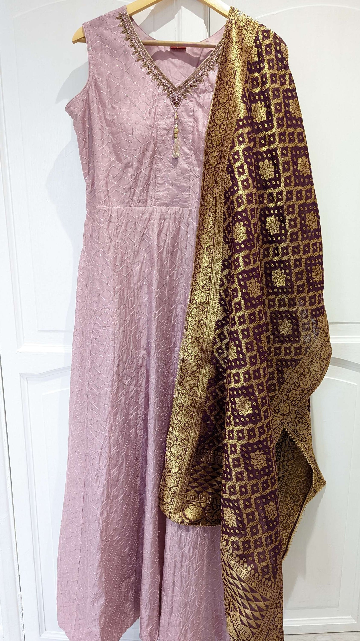 Dusty Lilac Anarkali with Burgundy Shawl (multiple sizes available)