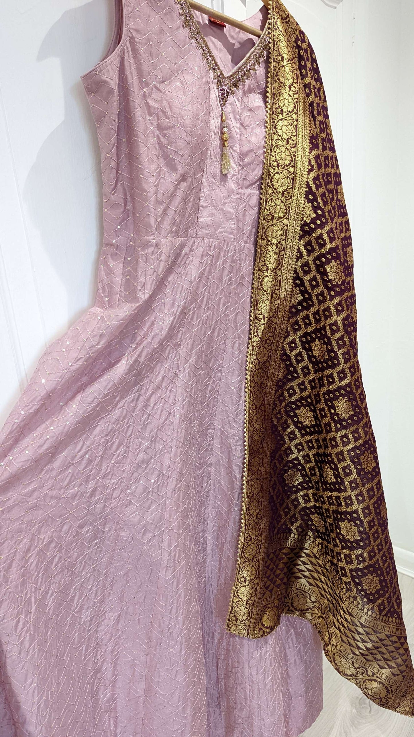 Dusty Lilac Anarkali with Burgundy Shawl (multiple sizes available)
