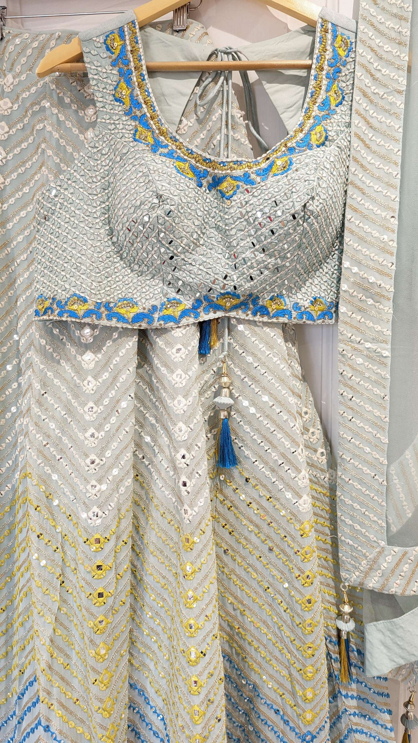 Powder Blue Chevron Designer Lehenga (12-14)