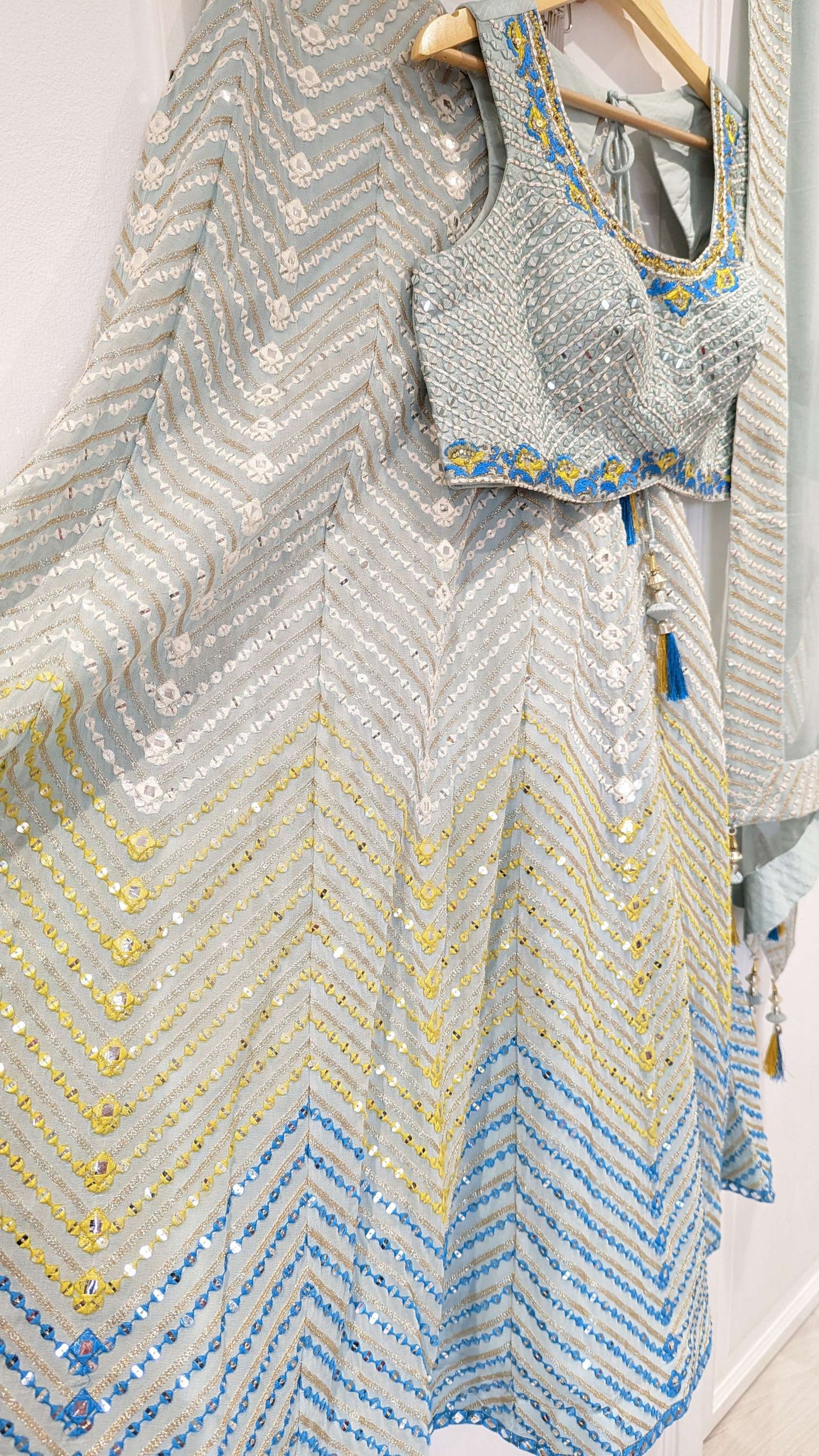 Powder Blue Chevron Designer Lehenga (12-14)