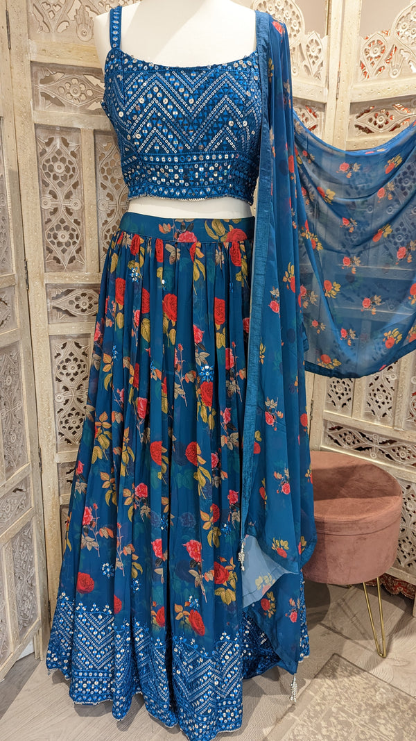 Blue Floral Lehenga 12-14 (bust 42”)
