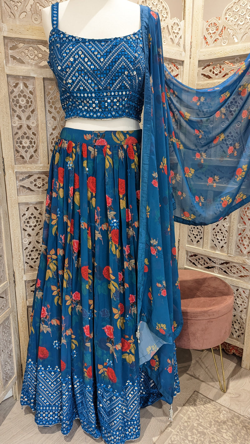 Blue Floral Lehenga 12-14 (bust 42”)