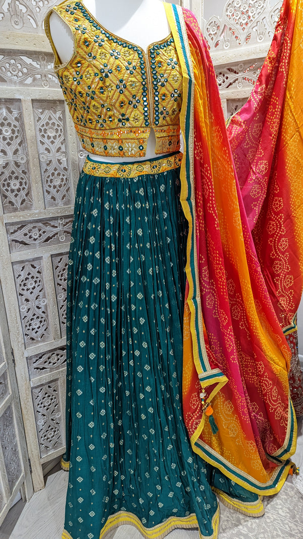 Bright Bandhani Lehenga 10-12 (bust 40")