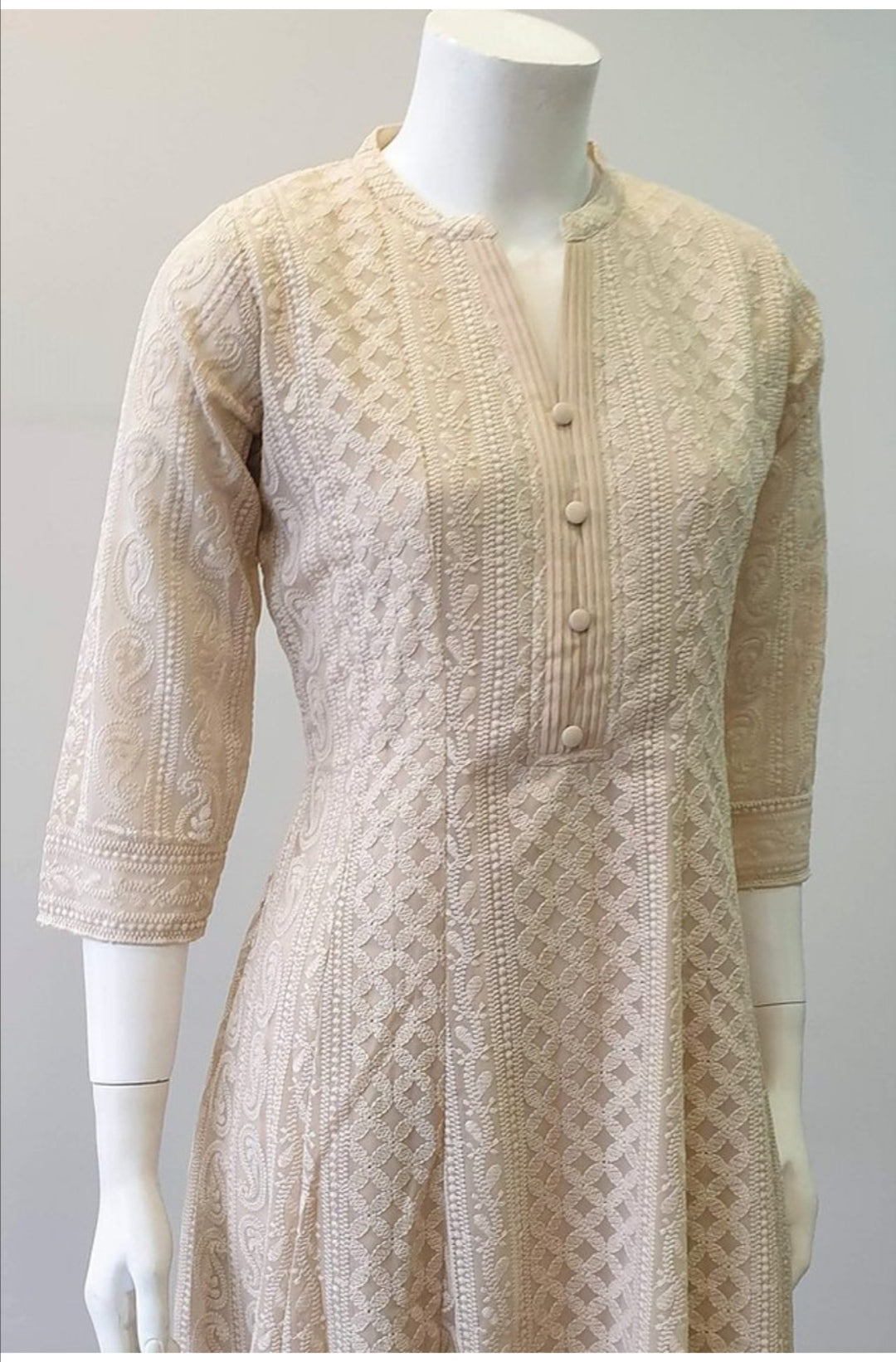 Peach Chikankari A-Line Kurti Dress Sizes 8-22