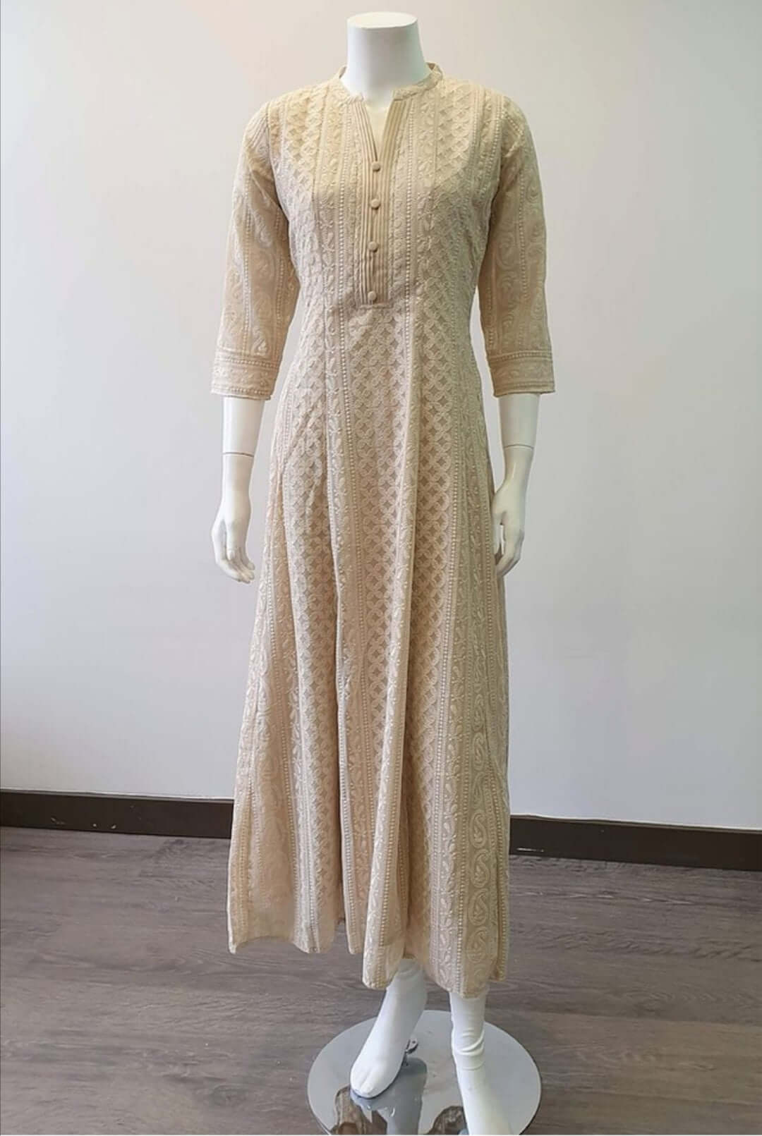 Beige Chikankari A-Line Kurti Sizes 8-22