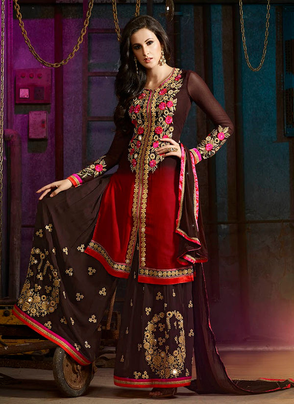 Embroidered Palazzo Pant Suit Semi Stitched