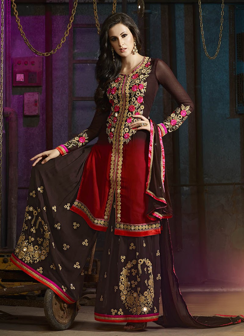 Embroidered Palazzo Pant Suit Semi Stitched