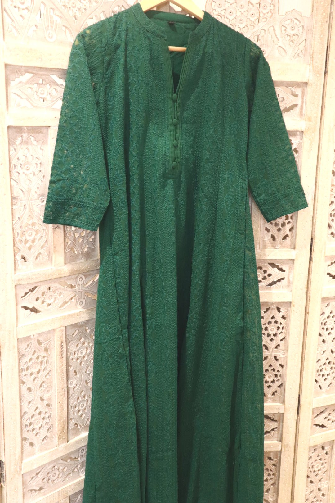 Forest Green Chikankari A-Line Kurti Sizes 8-22