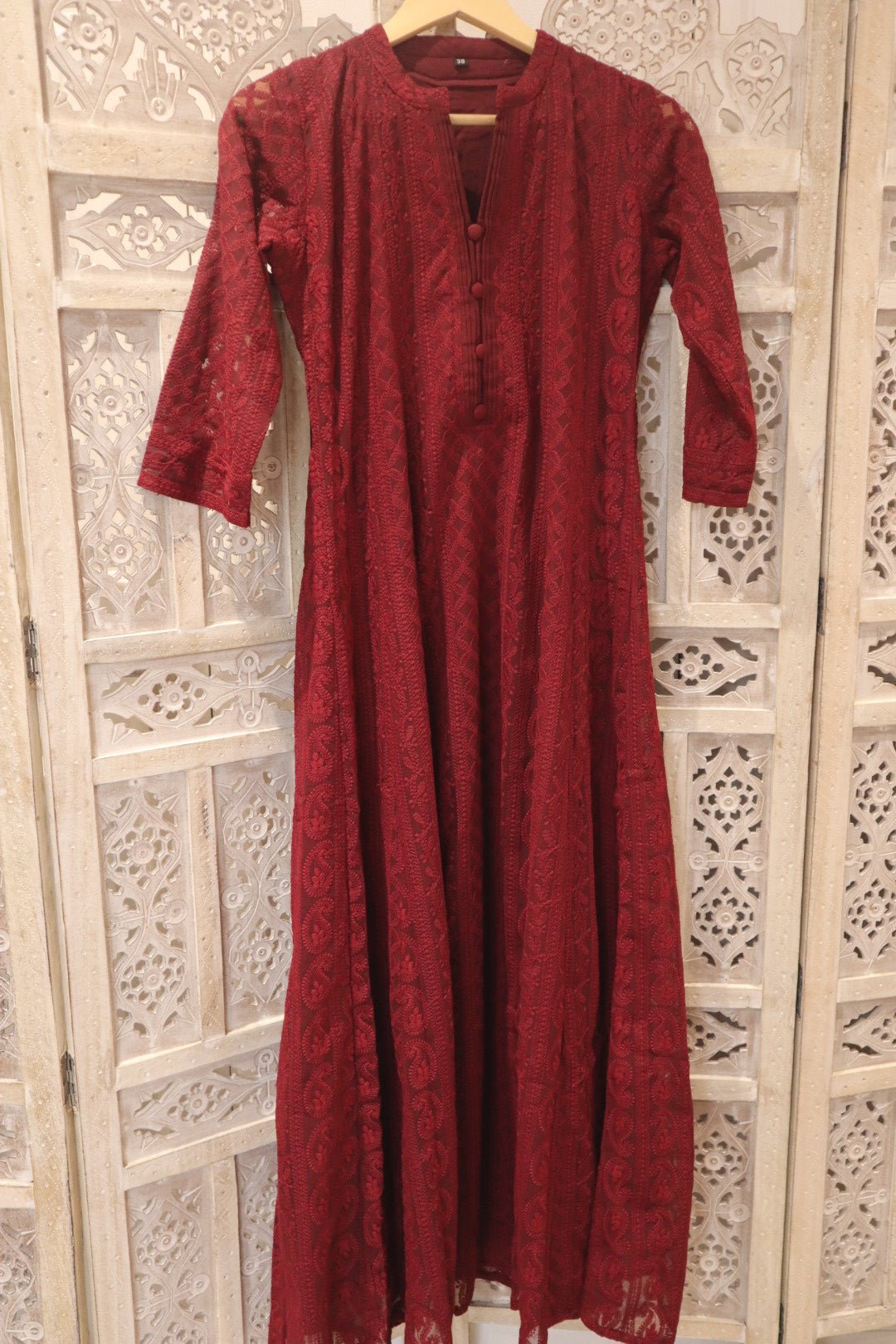 Burgundy Chikankari A-Line Kurti Sizes 8-22