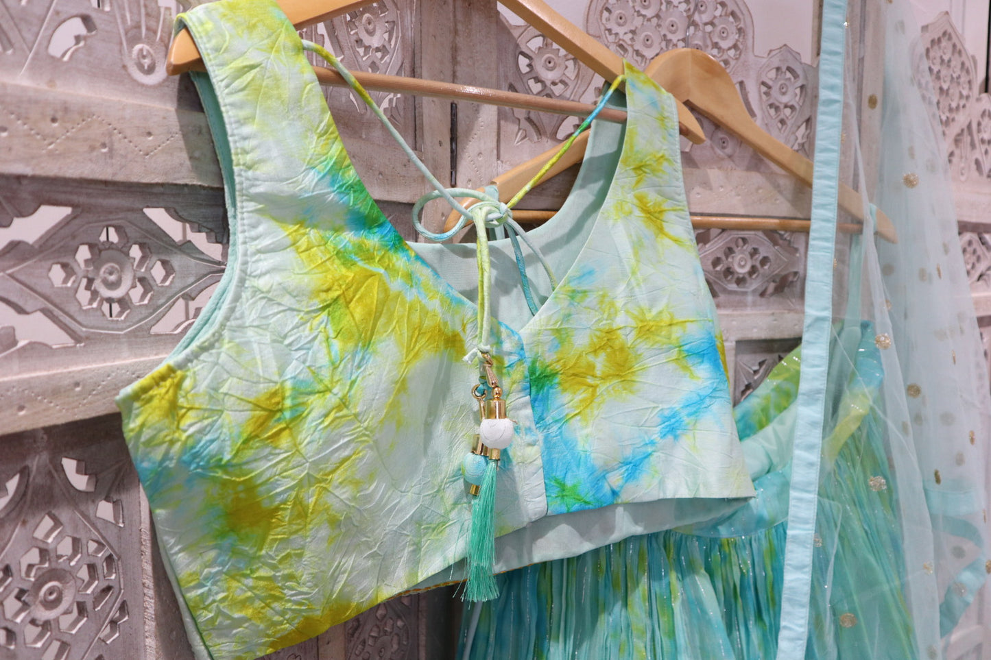 Turquoise Green Tie Dye Lehenga (10-12)