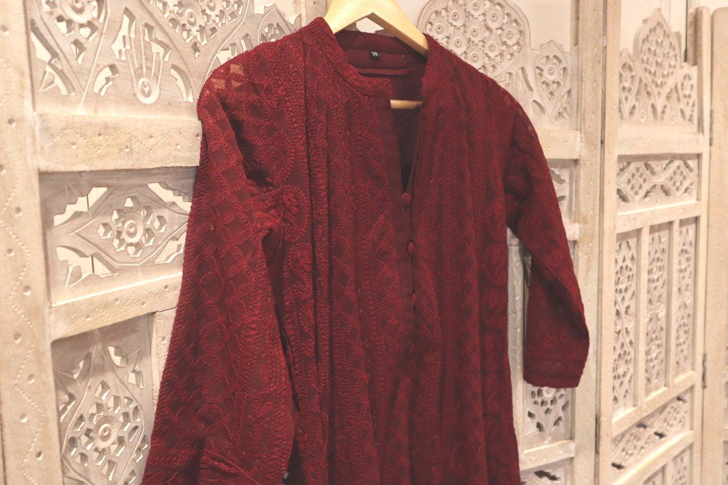 Burgundy Chikankari A-Line Kurti Sizes 8-22