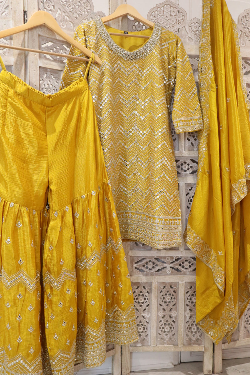 Yellow Gharara Suit Set Size 10-12 (bust 40”)