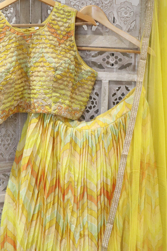 Yellow Wave Print Lehenga (16-18)
