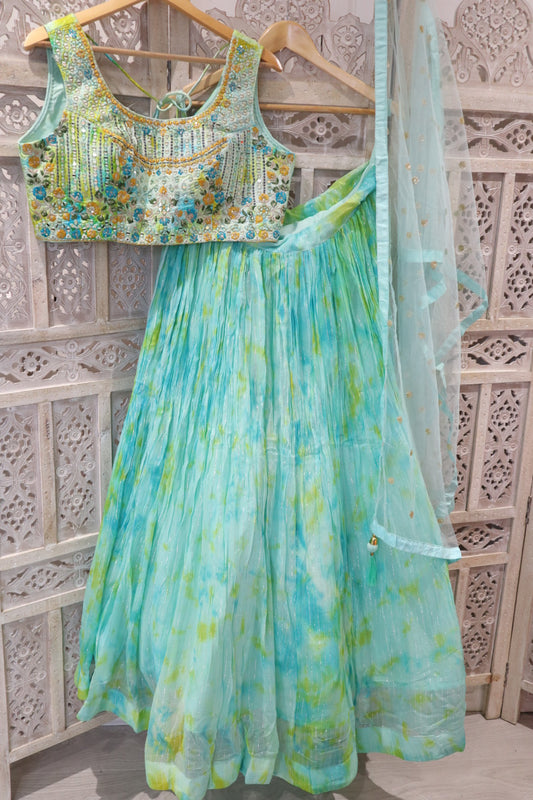 Turquoise Green Tie Dye Lehenga (10-12)