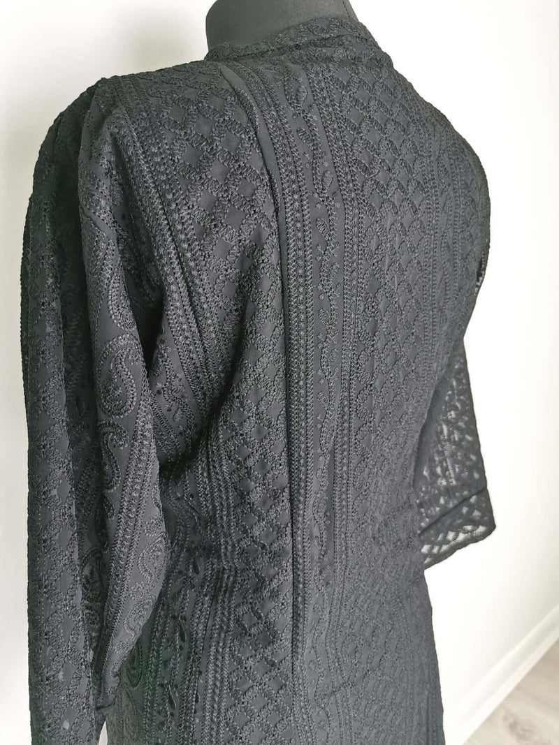 Black Chikankari A-Line Kurti Sizes 8-22
